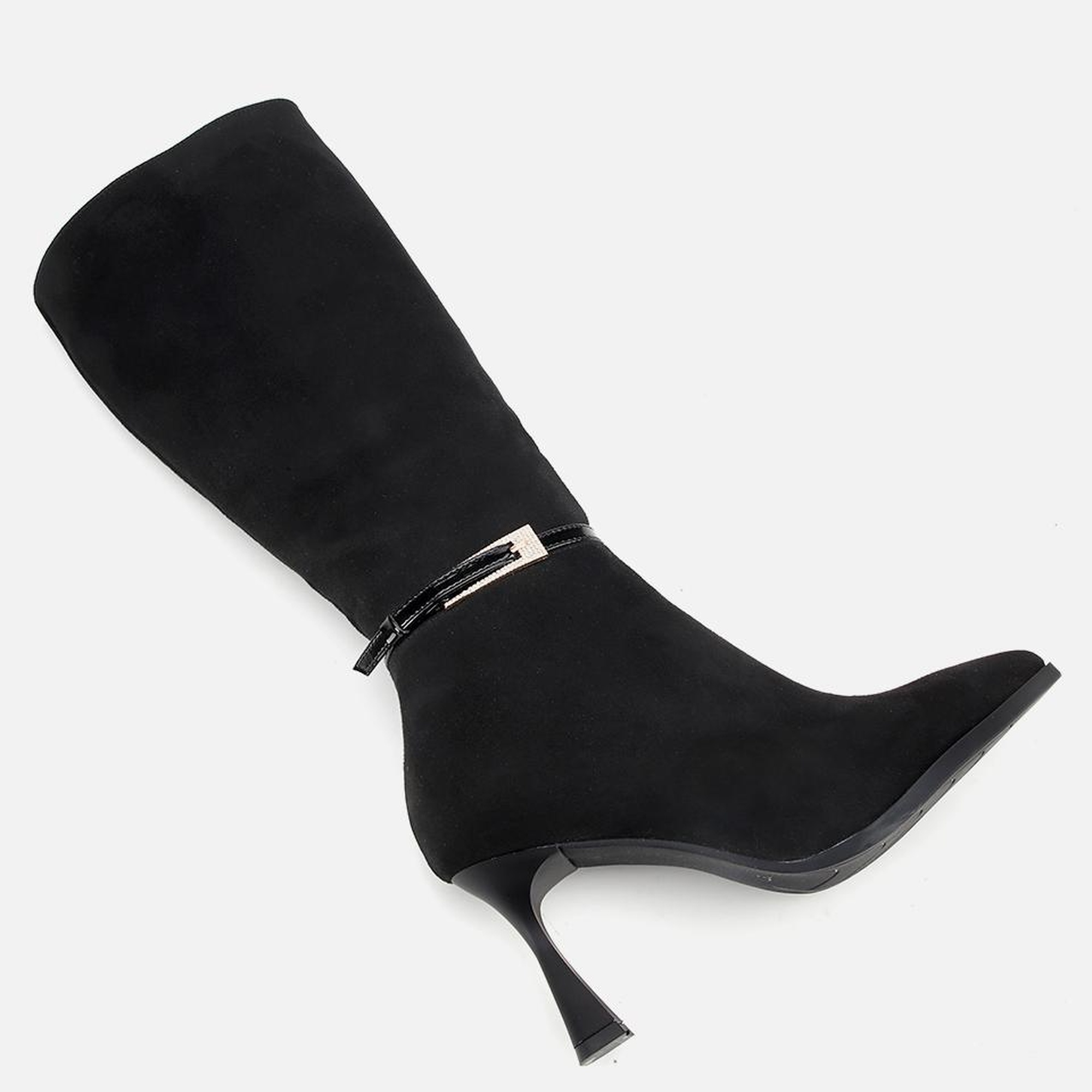 Kadın Süet Siyah Tokalı İnce Topuklu Bot
