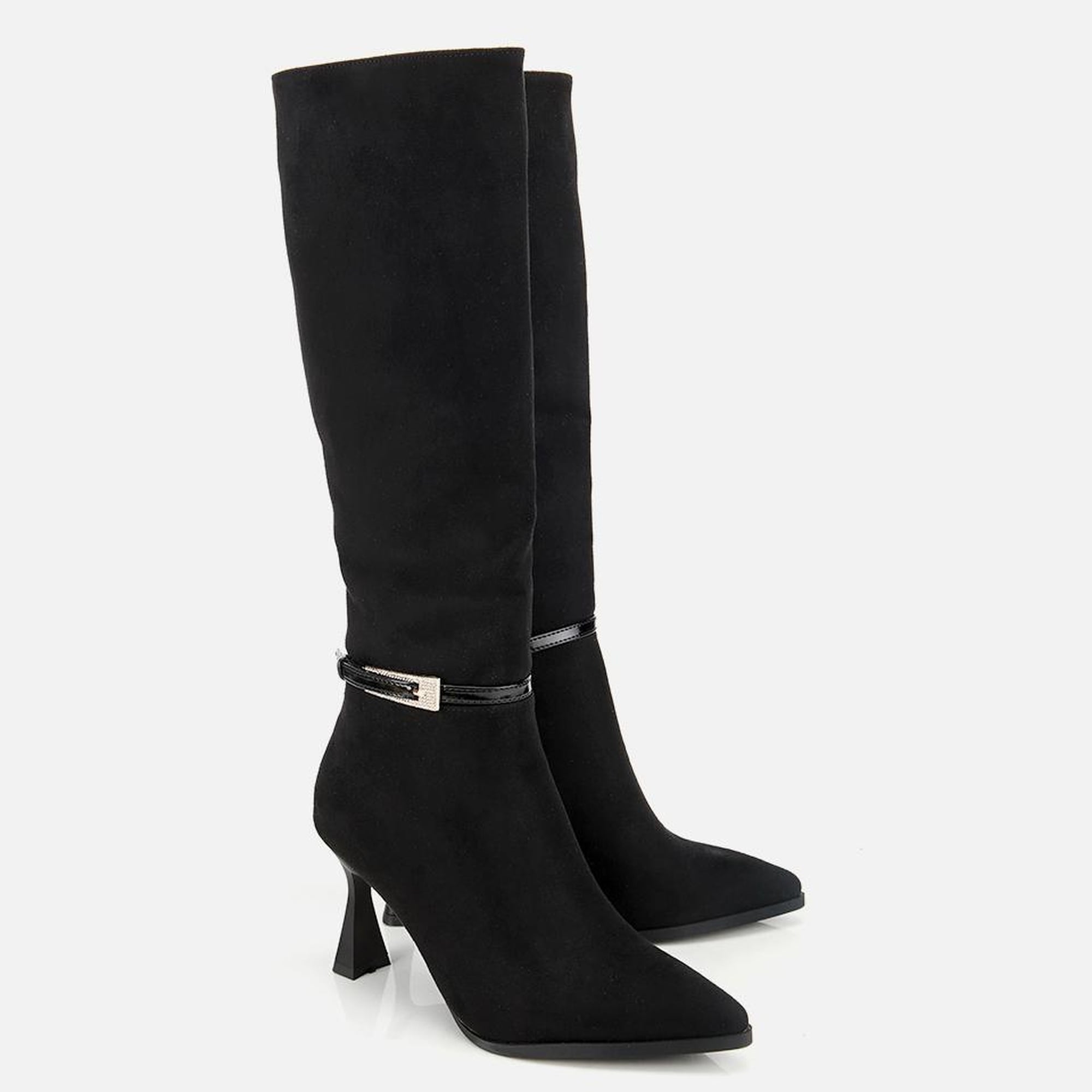 Kadın Süet Siyah Tokalı İnce Topuklu Bot