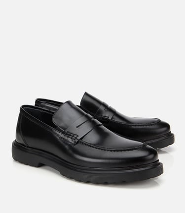  Erkek Açma Deri Siyah Klasik Loafer
