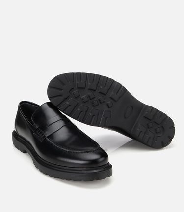  Erkek Açma Deri Siyah Klasik Loafer