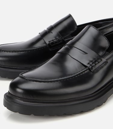  Erkek Açma Deri Siyah Klasik Loafer