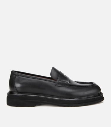  Erkek Deri Siyah Yumuşak Dokulu Kalın Tabanlı Klasik Loafer