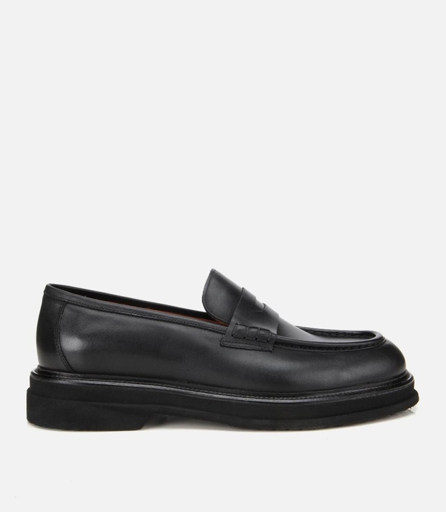  Erkek Deri Siyah Yumuşak Dokulu Kalın Tabanlı Klasik Loafer