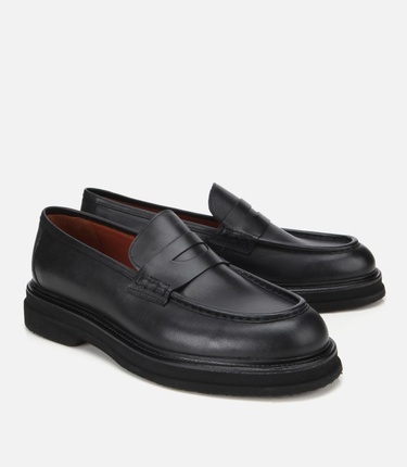  Erkek Deri Siyah Yumuşak Dokulu Kalın Tabanlı Klasik Loafer