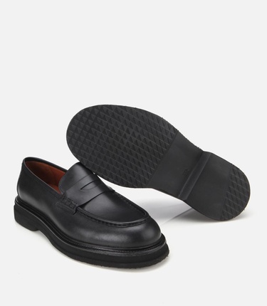  Erkek Deri Siyah Yumuşak Dokulu Kalın Tabanlı Klasik Loafer