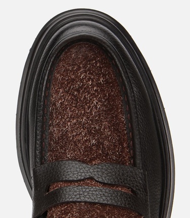  Erkek Deri Kahverengi Kırçıllı Yüksek Tabanlı Klasik Loafer