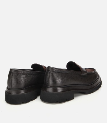  Erkek Deri Kahverengi Kırçıllı Yüksek Tabanlı Klasik Loafer