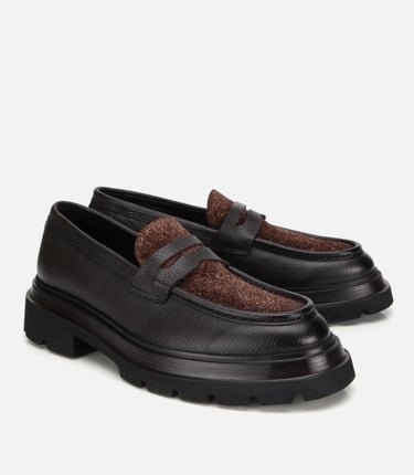  Erkek Deri Kahverengi Kırçıllı Yüksek Tabanlı Klasik Loafer