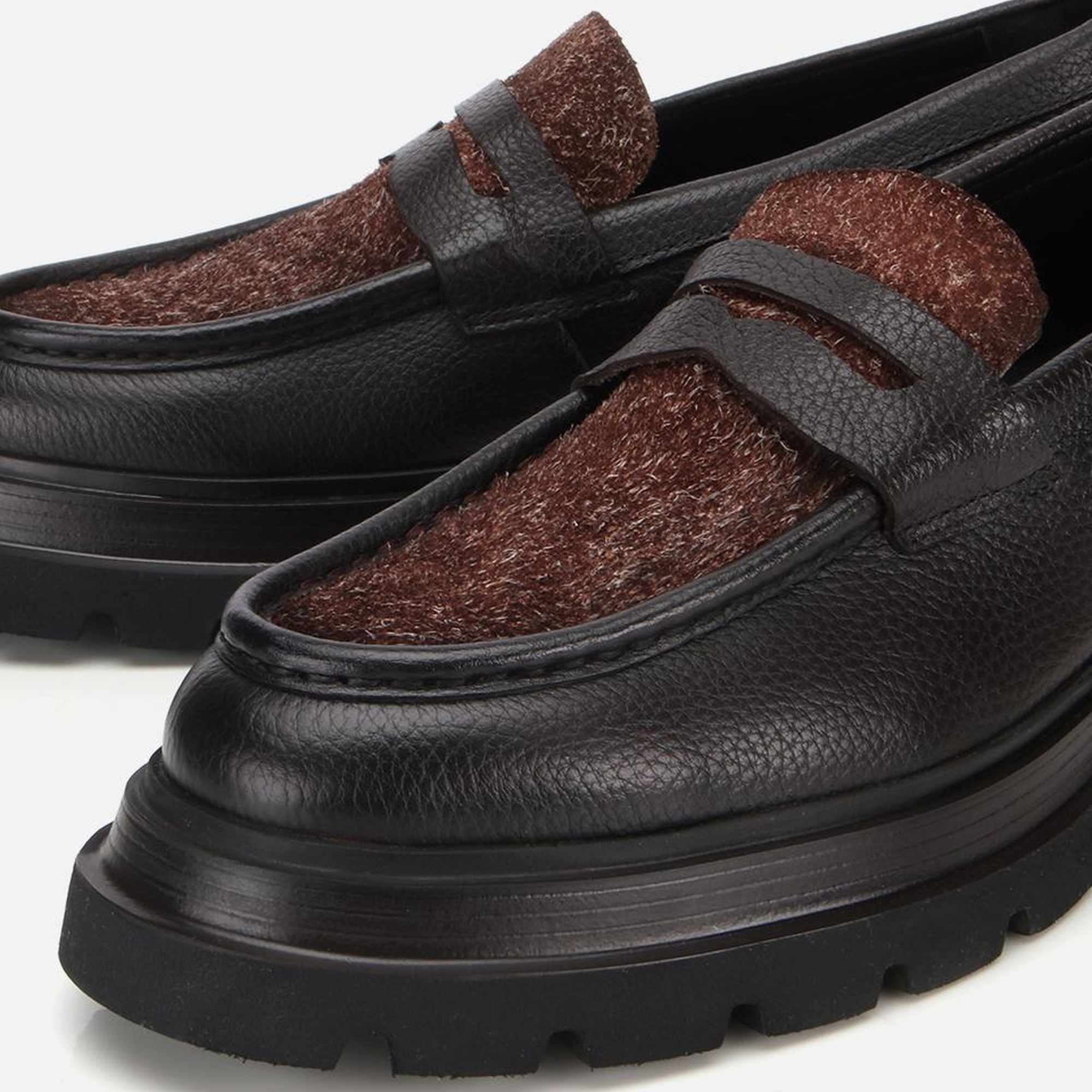 Erkek Deri Kahverengi Kırçıllı Yüksek Tabanlı Klasik Loafer