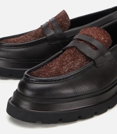  Erkek Deri Kahverengi Kırçıllı Yüksek Tabanlı Klasik Loafer