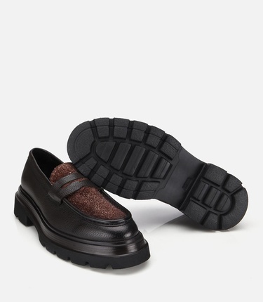  Erkek Deri Kahverengi Kırçıllı Yüksek Tabanlı Klasik Loafer