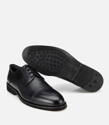  Erkek Deri Siyah İşlemeli Klasik Ayakkabı