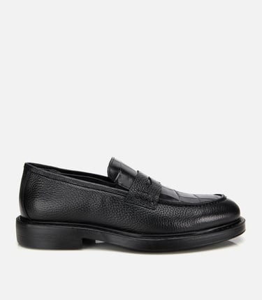  Erkek Deri Siyah Kroko Detaylı Klasik Loafer