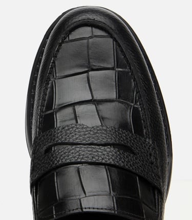  Erkek Deri Siyah Kroko Detaylı Klasik Loafer