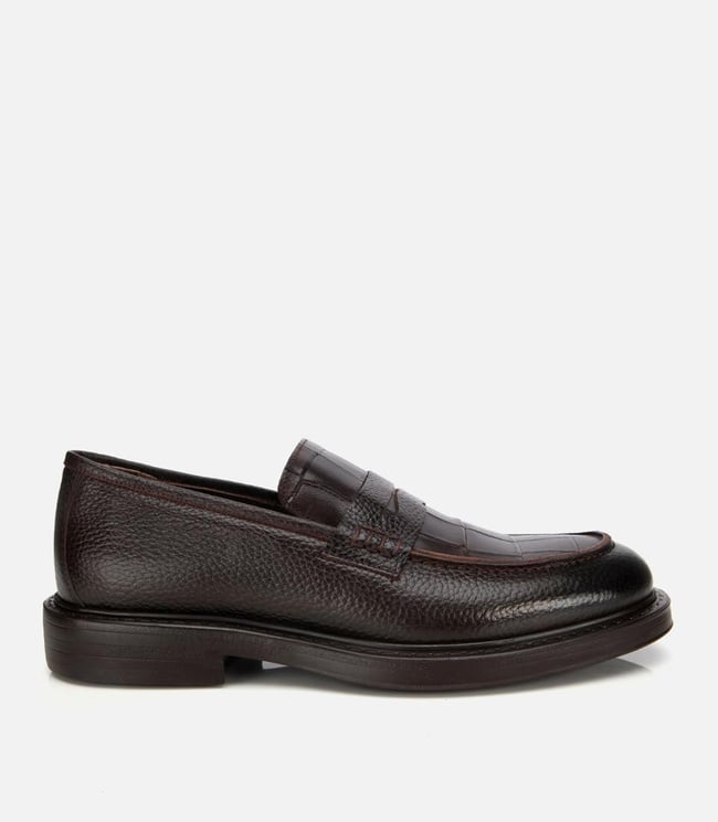 Erkek Deri Kahverengi Kroko Detaylı Klasik Loafer