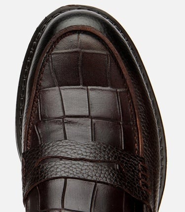  Erkek Deri Kahverengi Kroko Detaylı Klasik Loafer