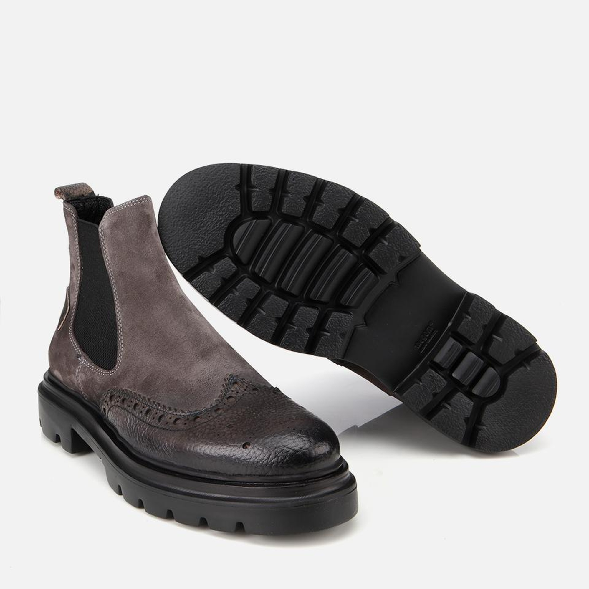 Erkek Süet Deri Gri Lastik Detaylı İşlemeli Chelsea Bot