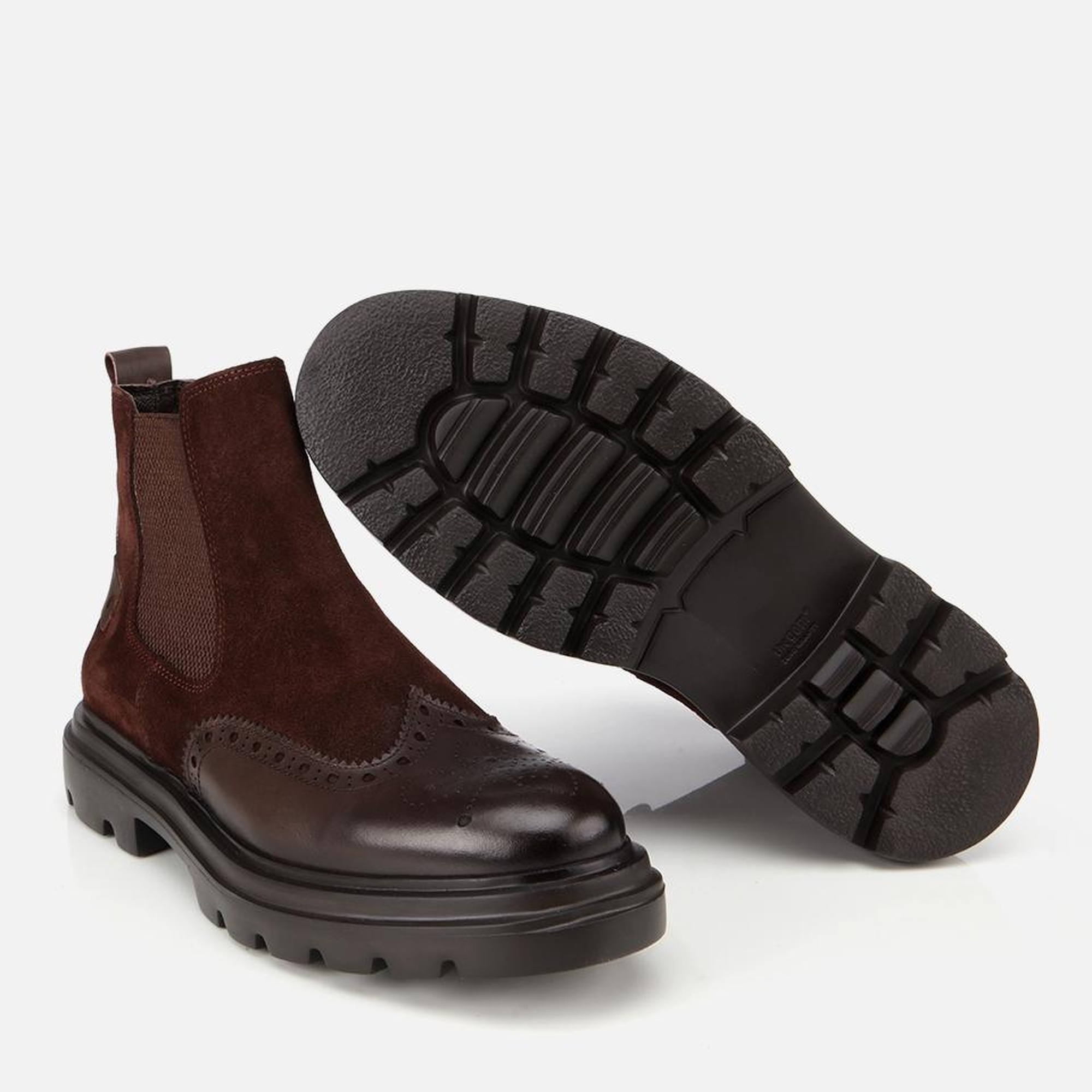 Erkek Süet Deri Kahverengi Lastik Detaylı İşlemeli Chelsea Bot