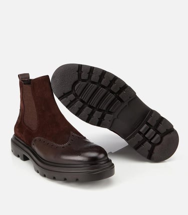  Erkek Süet Deri Kahverengi Lastik Detaylı İşlemeli Chelsea Bot