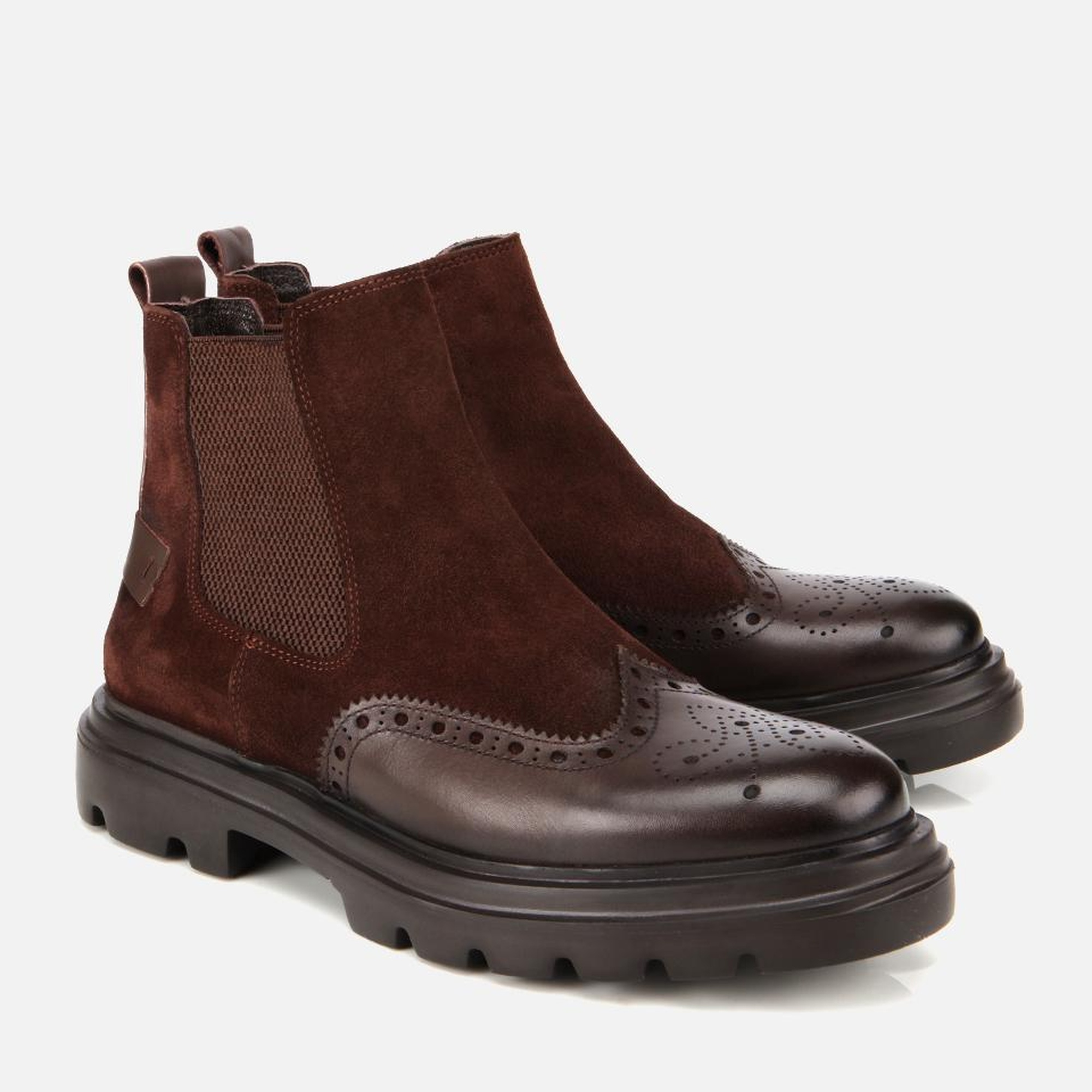 Erkek Süet Deri Kahverengi Lastik Detaylı İşlemeli Chelsea Bot