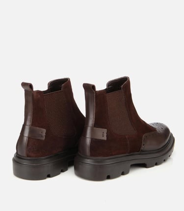  Erkek Süet Deri Kahverengi Lastik Detaylı İşlemeli Chelsea Bot