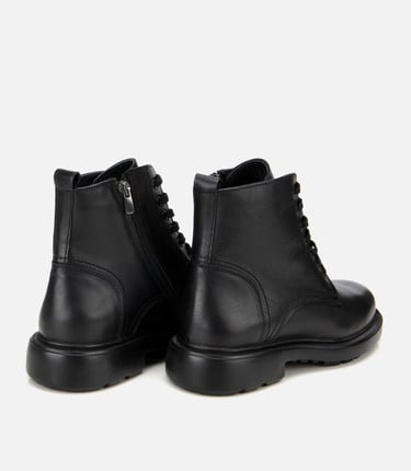  Erkek Deri Siyah  Fermuarlı Kalın Tabanlı Casual Bot
