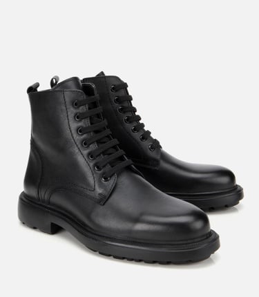  Erkek Deri Siyah  Fermuarlı Kalın Tabanlı Casual Bot