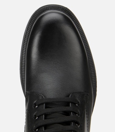  Erkek Deri Siyah  Fermuarlı Kalın Tabanlı Casual Bot