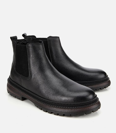  Erkek Deri Siyah Lastik Detaylı Chelsea Bot