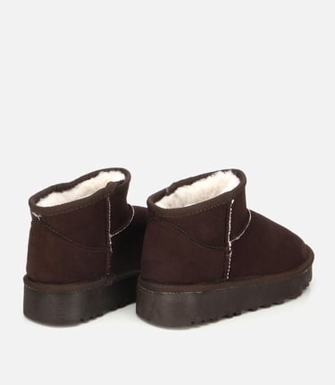  Kadın Süet Kahverengi İçi Kürklü Bilekte Kalın Tabanlı Düz Bot