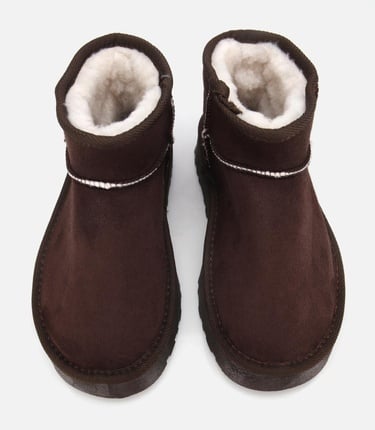  Kadın Süet Kahverengi İçi Kürklü Bilekte Kalın Tabanlı Düz Bot