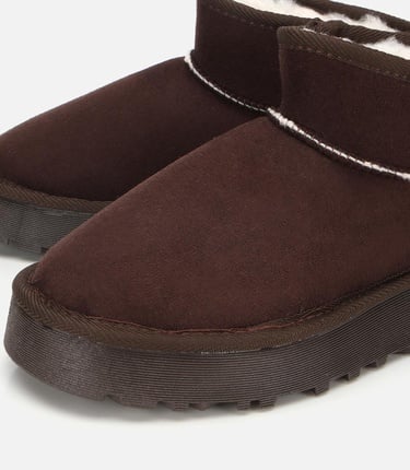  Kadın Süet Kahverengi İçi Kürklü Bilekte Kalın Tabanlı Düz Bot