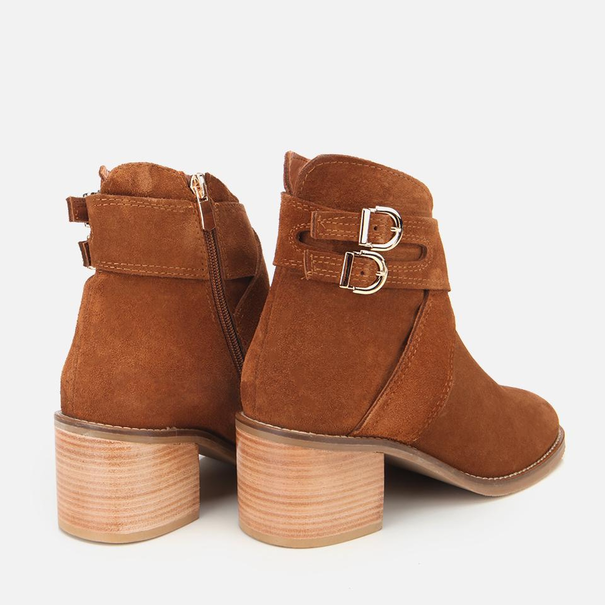 Kadın Süet Deri Taba Gold Detaylı Tokalı Topuklu Bot