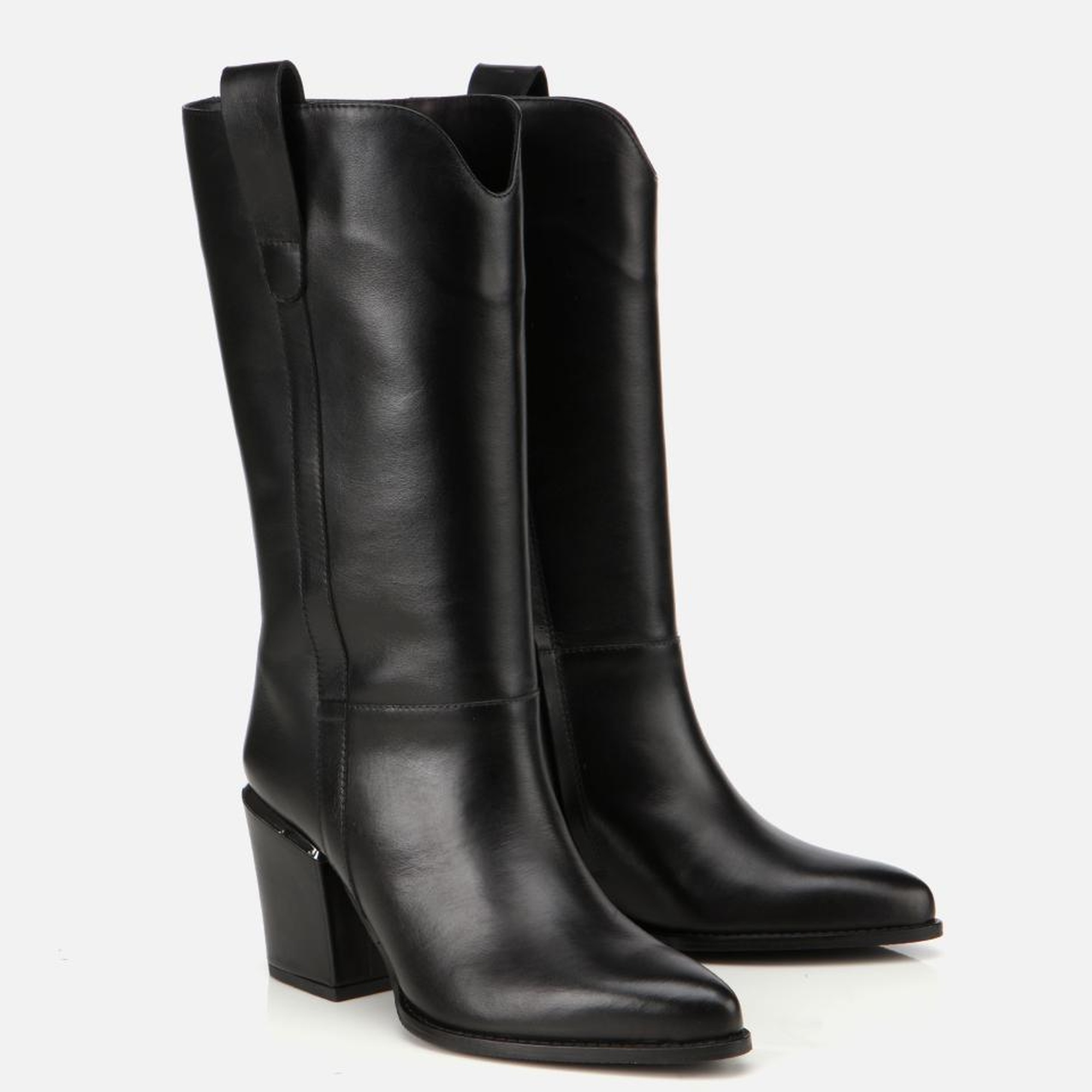 Kadın Deri Siyah Metal Detaylı Topuklu Çizme