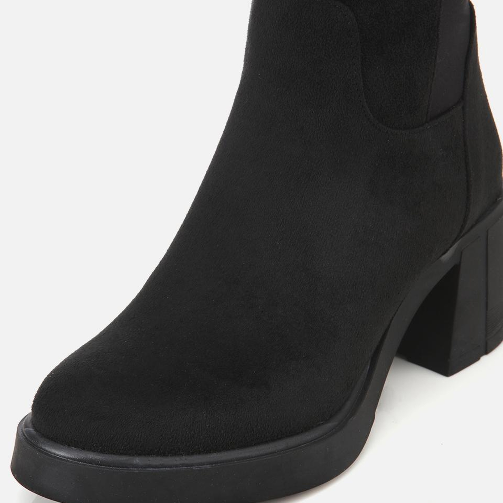 Kadın Süet Siyah Streç Topuklu Çizme