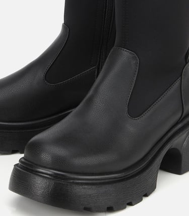  Kadın Siyah Streç Kalın Tabanlı Düz Çizme