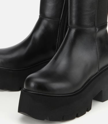  Kadın Siyah Streç Kalın Tabanlı Düz Çizme