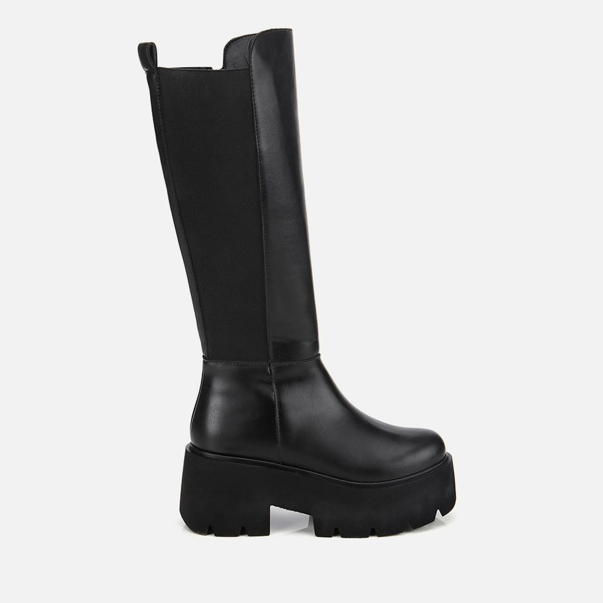 Kadın Siyah Streç Kalın Tabanlı Düz Çizme