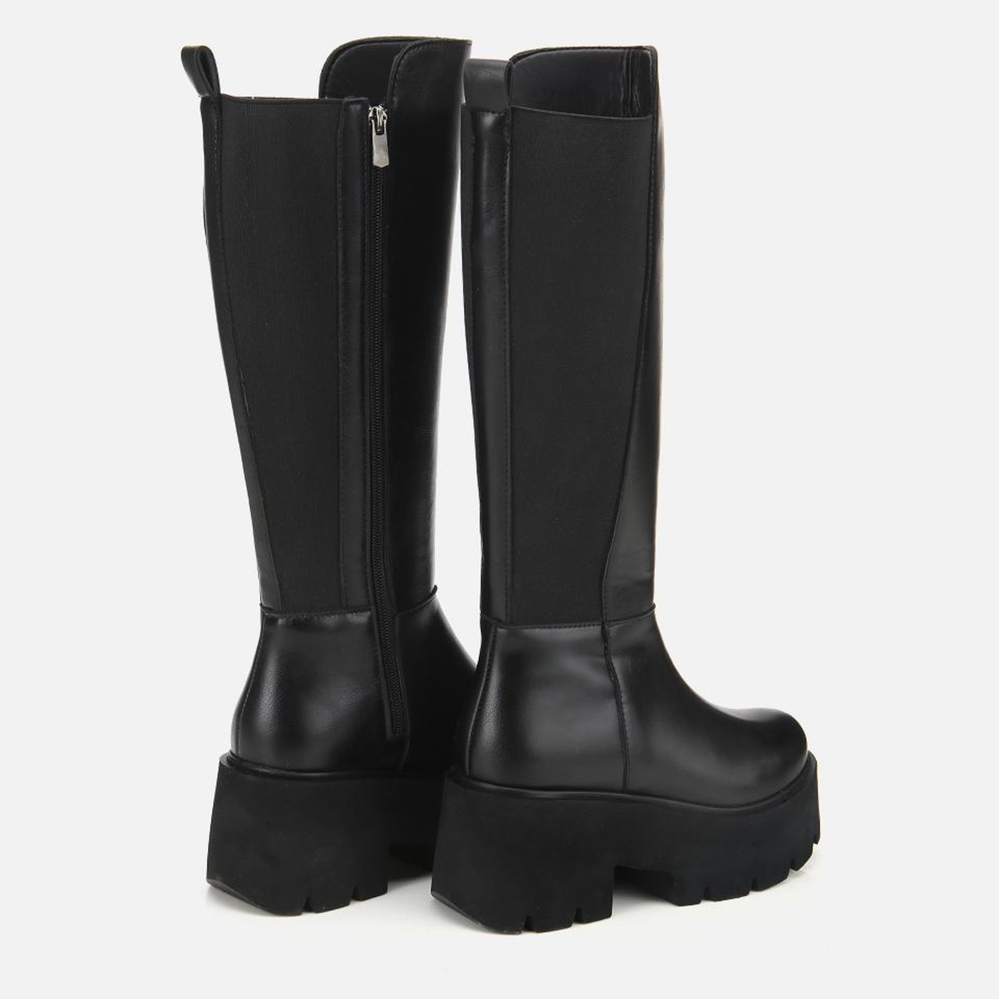 Kadın Siyah Streç Kalın Tabanlı Düz Çizme