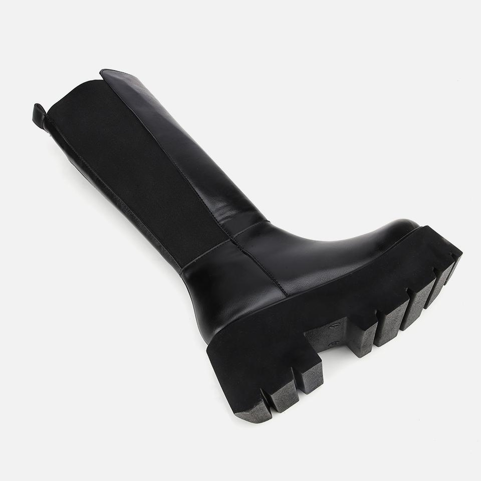 Kadın Siyah Streç Kalın Tabanlı Düz Çizme