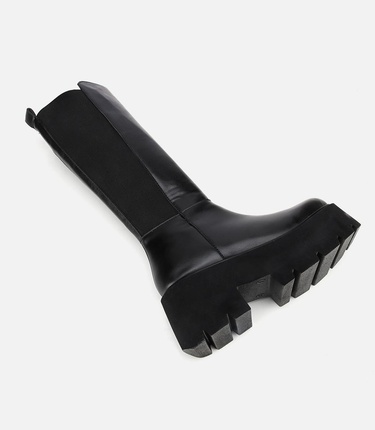  Kadın Siyah Streç Kalın Tabanlı Düz Çizme