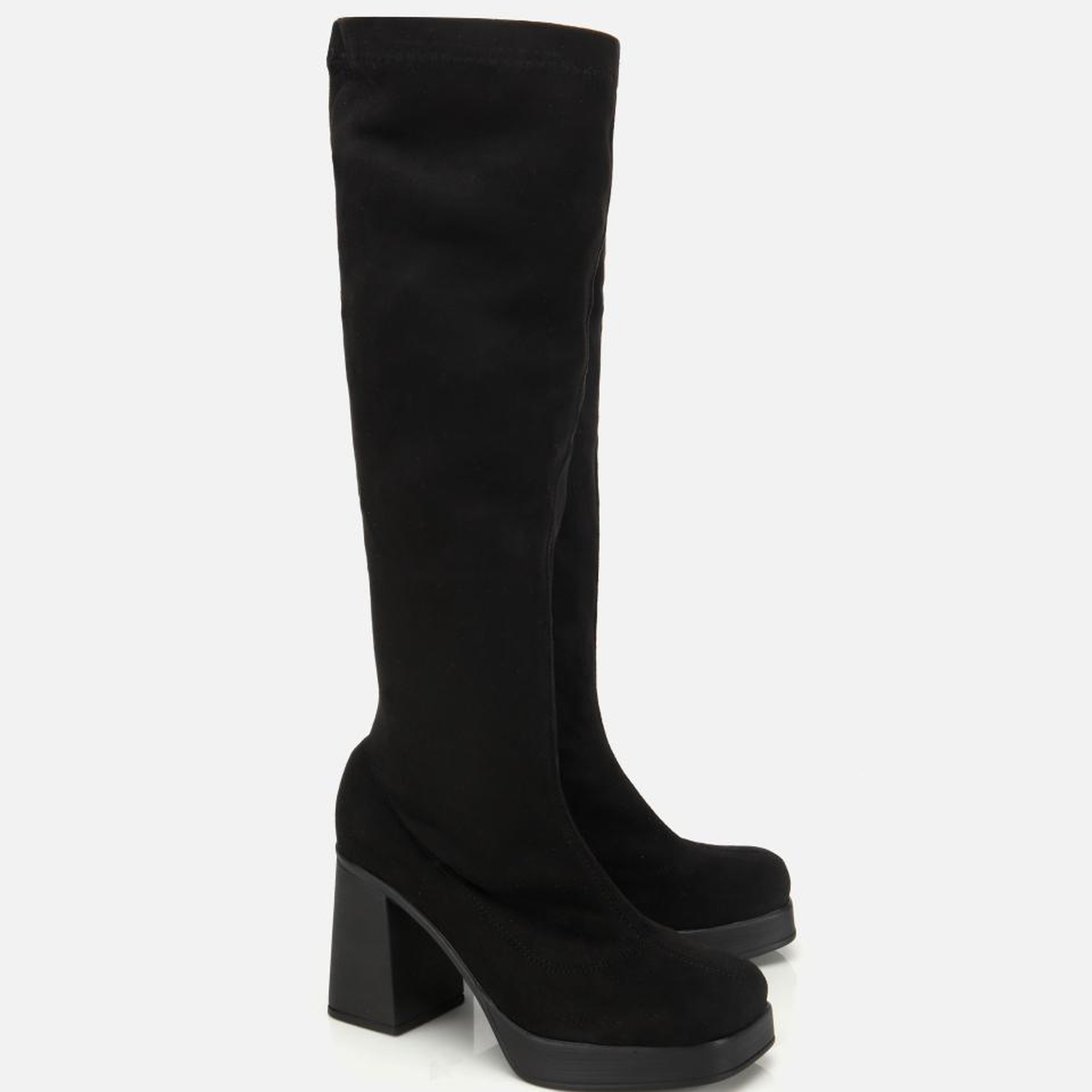 Kadın Siyah Streç Kalın Tabanlı Yüksek Topuklu Çizme