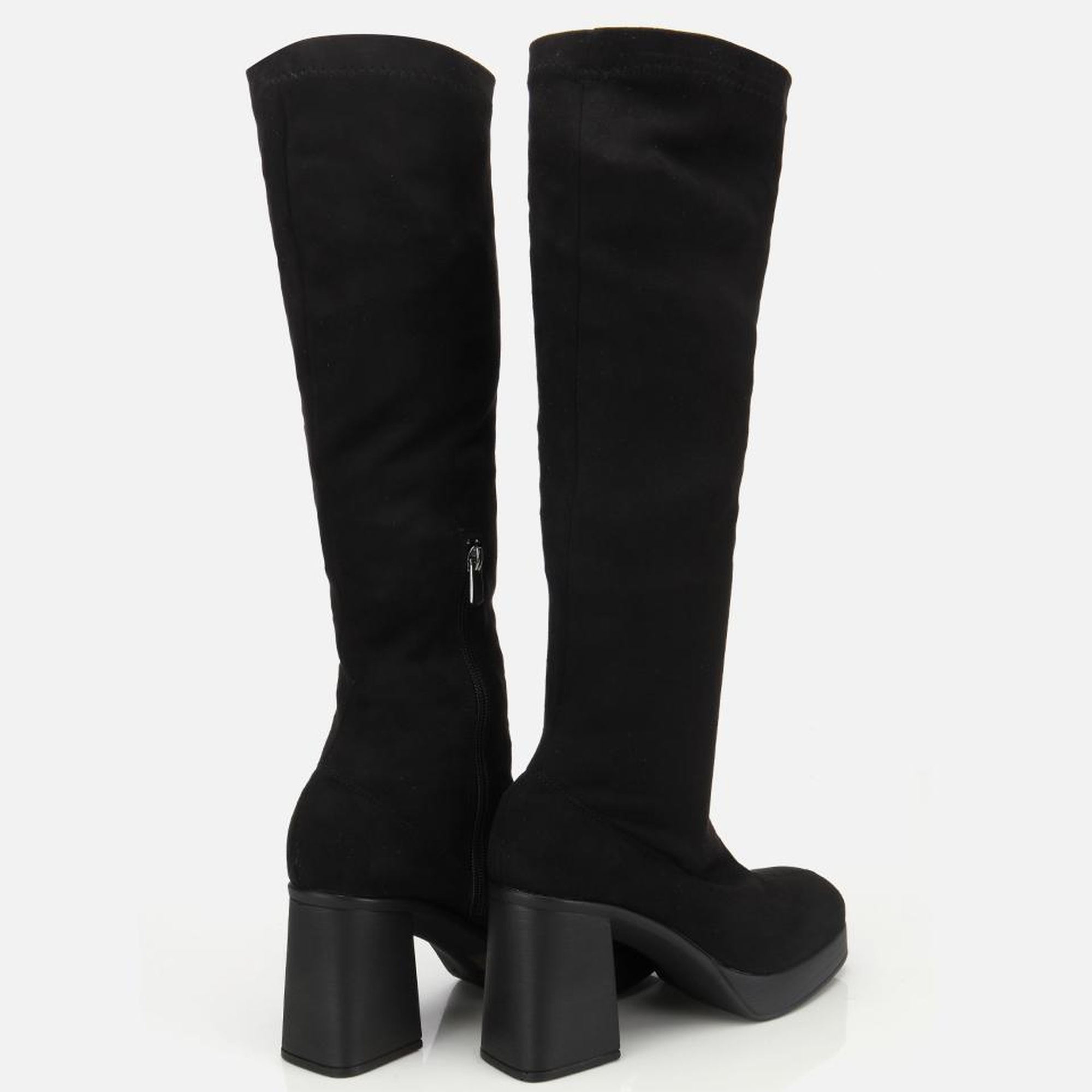 Kadın Siyah Streç Kalın Tabanlı Yüksek Topuklu Çizme