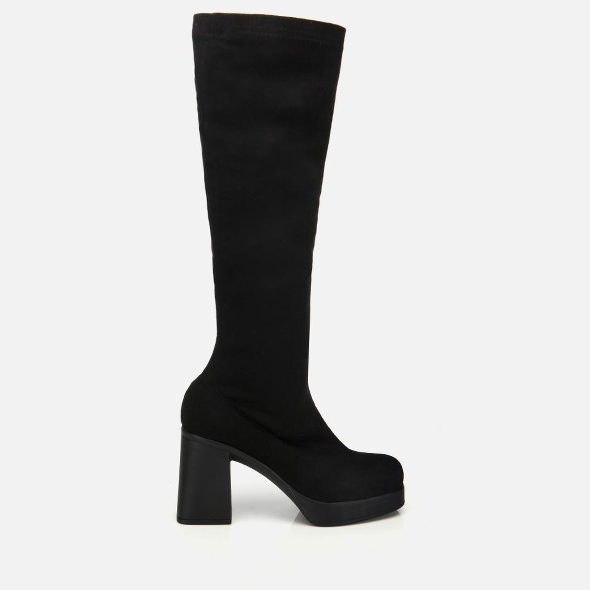 Kadın Siyah Streç Kalın Tabanlı Yüksek Topuklu Çizme