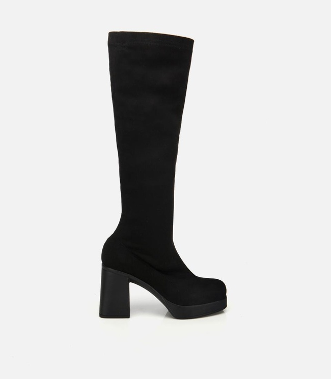  Kadın Siyah Streç Kalın Tabanlı Yüksek Topuklu Çizme