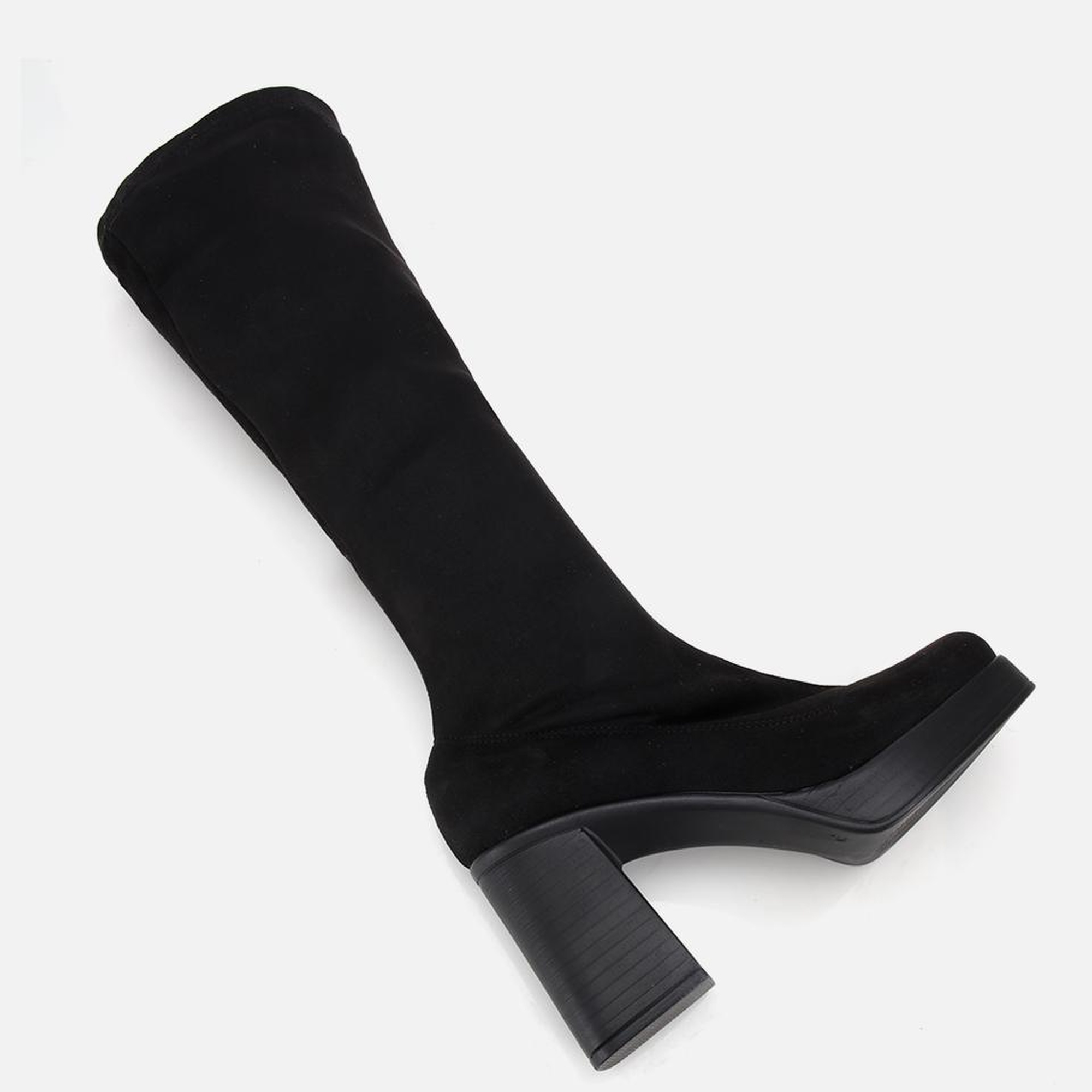 Kadın Siyah Streç Kalın Tabanlı Yüksek Topuklu Çizme