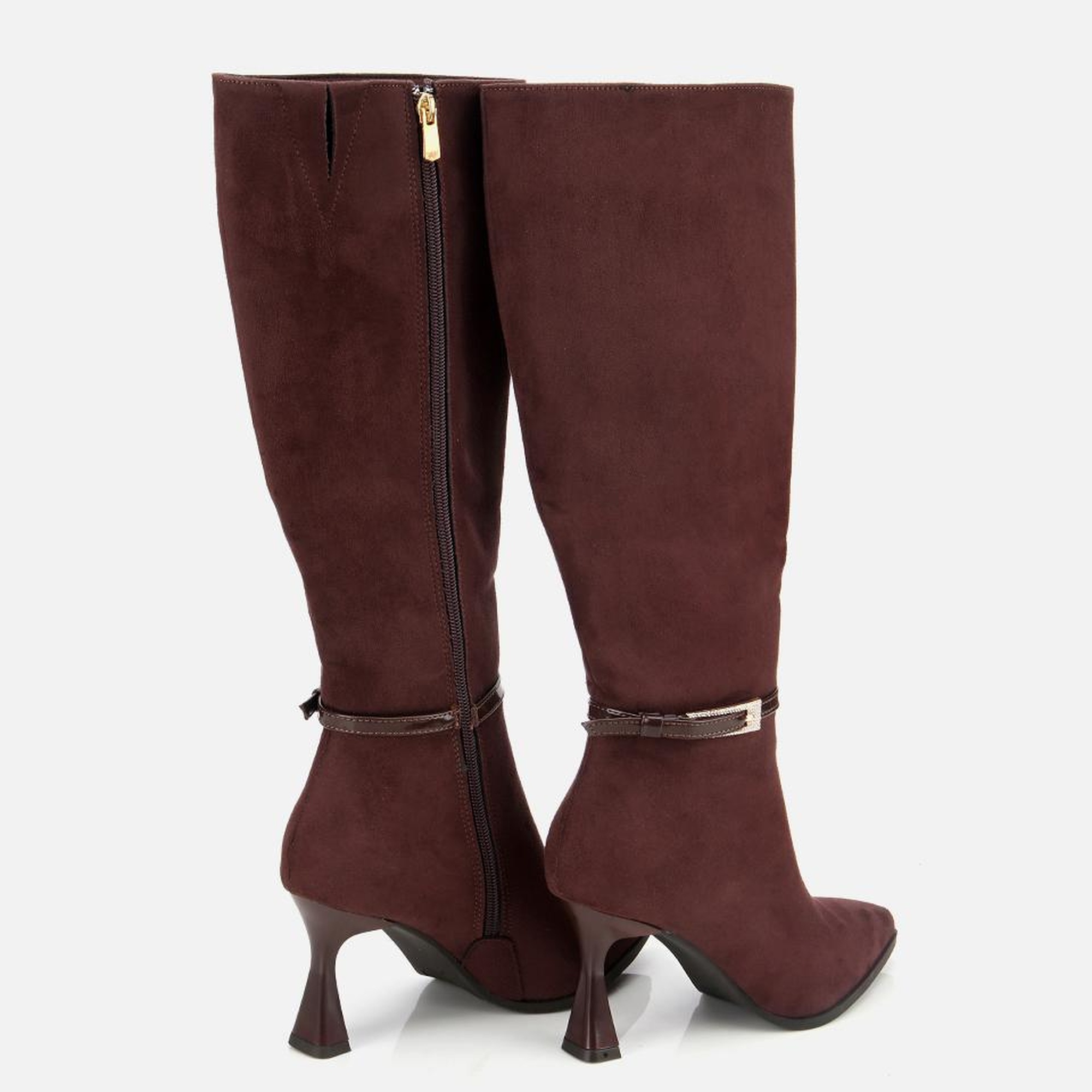 Kadın Süet Kahverengi Tokalı İnce Topuklu Bot