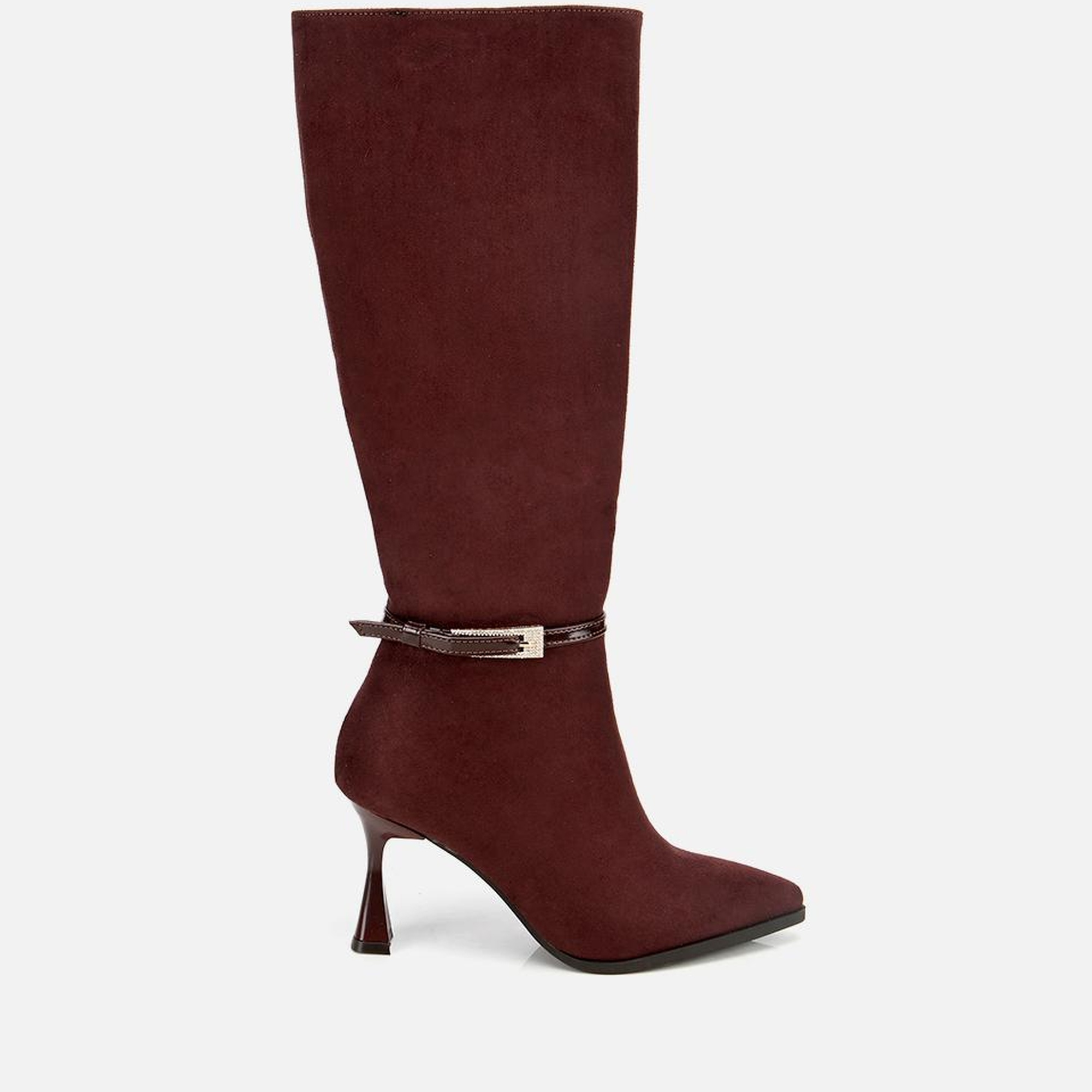 Kadın Süet Kahverengi Tokalı İnce Topuklu Bot