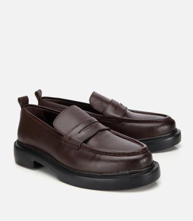  Erkek Deri Kahverengi Yüksek Tabanlı Klasik Loafer