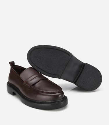  Erkek Deri Kahverengi Yüksek Tabanlı Klasik Loafer